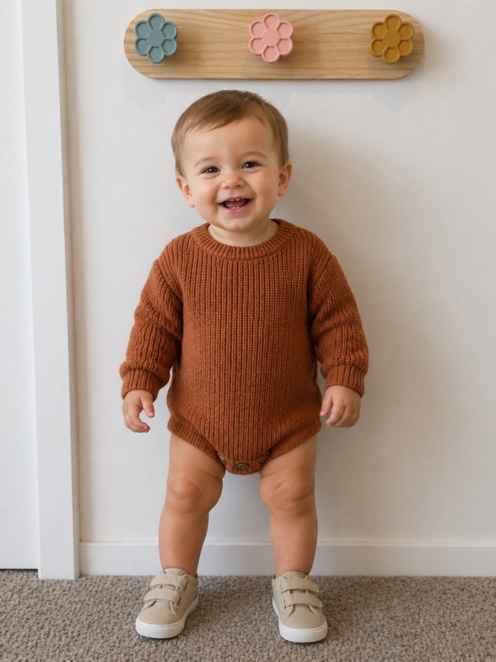 Winnie + Crew Cozy Knit One-Piece in Rust for Kids
